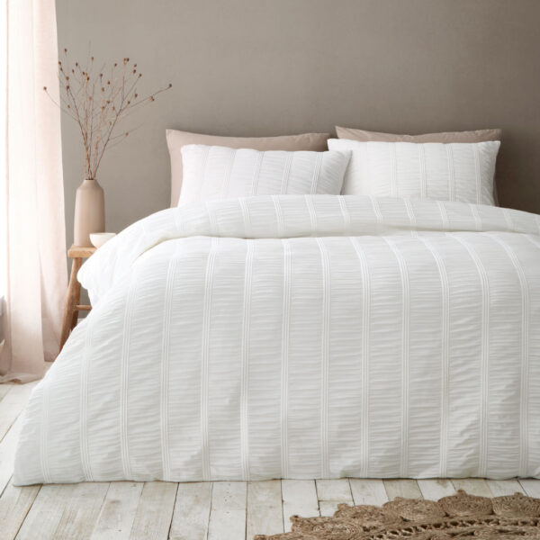 Waffle Seersucker White Duvet Cover Set