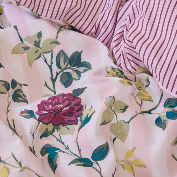 Cath Kidston Climbing Rose Stripe Bedding Detail Image.