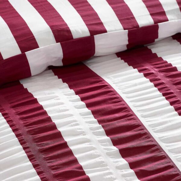 Catherine Lansfield Seersucker Frill Stripe Plum Bedding Close Up