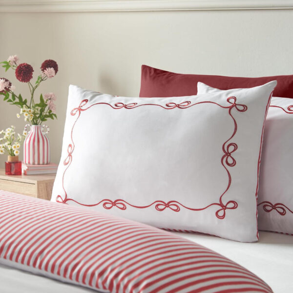 Bow Embroidery Christmas Bedding Lansfield Pillowcase Image