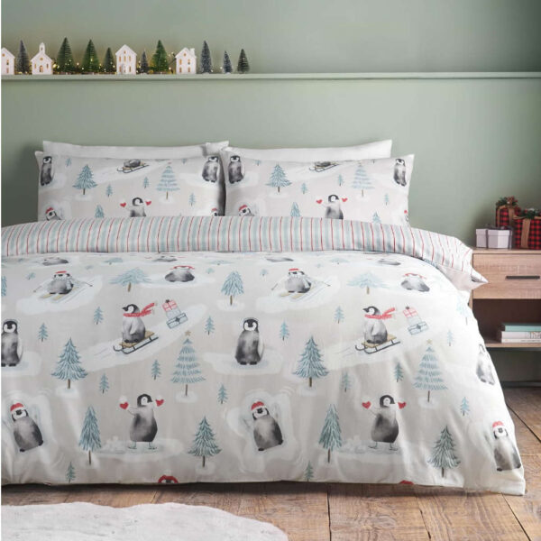 Brushed Christmas Penguins Bedding Lansfield Main Image