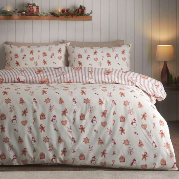 Christmas Gingerbread Stripe Bedding Lansfield Reverse Image