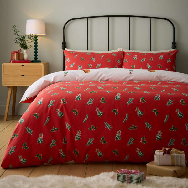 Christmas Robins Red Bedding Lansfield Reverse Image