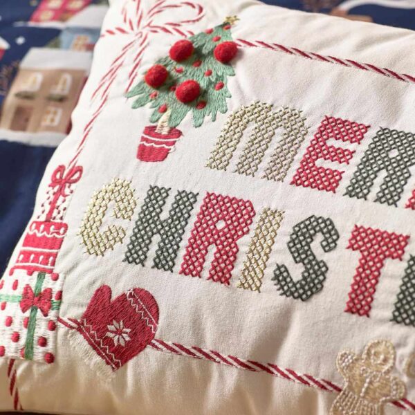 Merry Christmas Embroidered Cushion Lansfield Detail Image