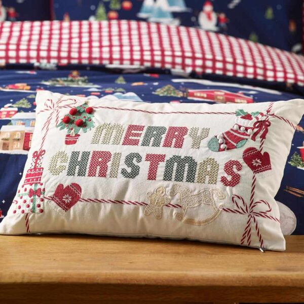 Merry Christmas Embroidered Cushion Lansfield Main Image