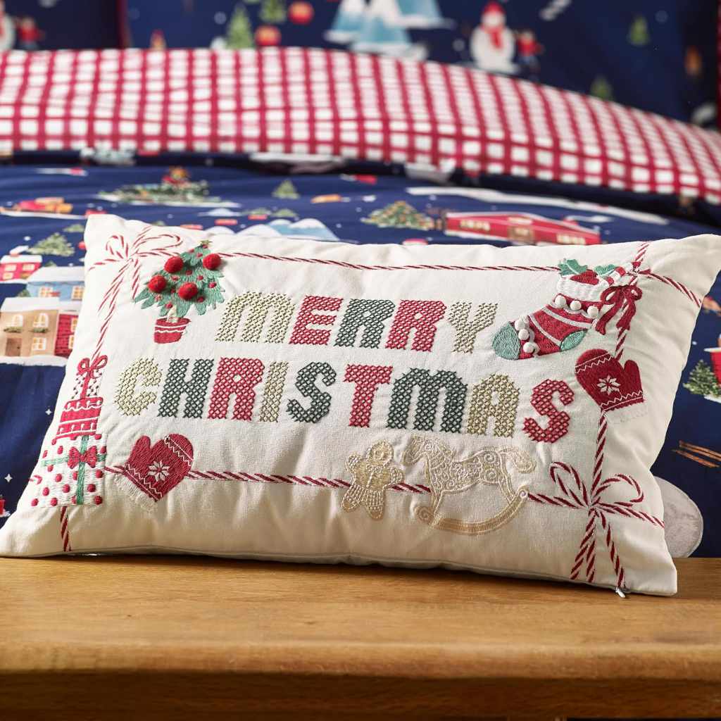 Merry Christmas Embroidered Cushion Lansfield Main Image