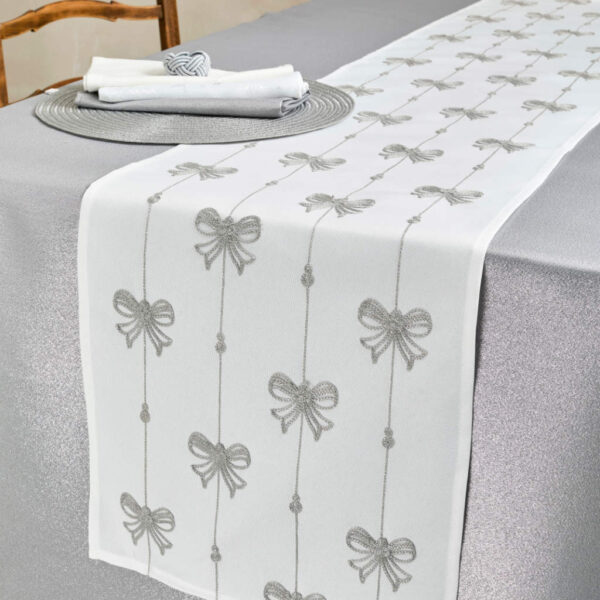 Walton - Embroidered Bow Silver Runner