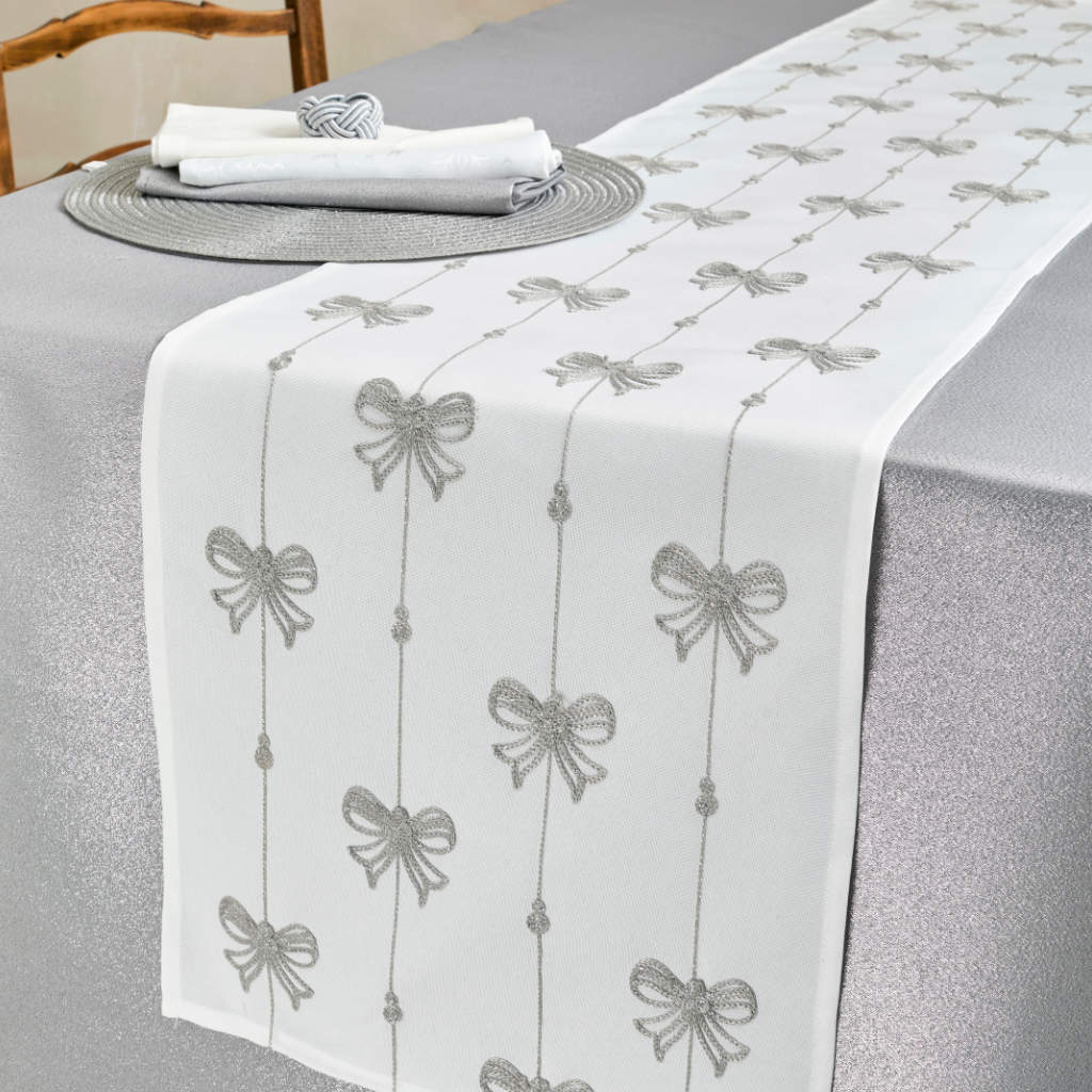 Walton - Embroidered Bow Silver Runner