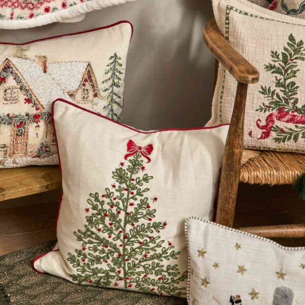Walton Embroidered Winter Tree and Bow Cushion Lifestyle Image
