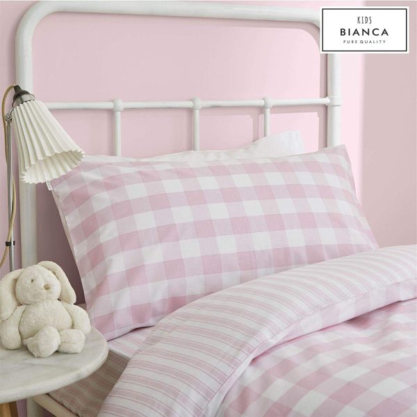 Bianca Check & Stripe Duvet Set Cotton Print Grey or Pink
