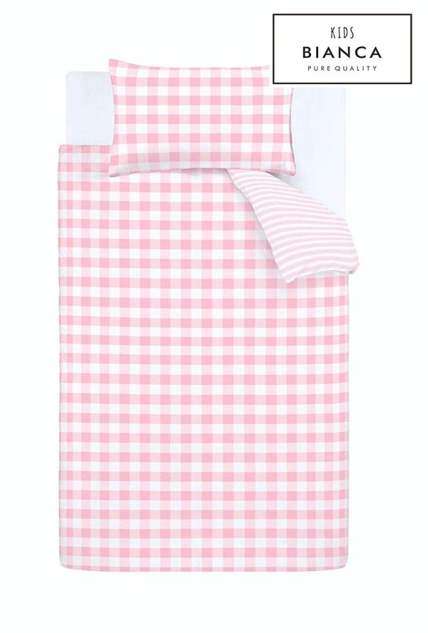 Bianca Check & Stripe Duvet Set Cotton Print Grey or Pink - Image 6