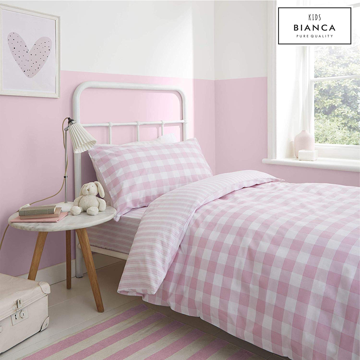 Bianca Check Stripe Duvet Set Cotton Print Grey Or Pink