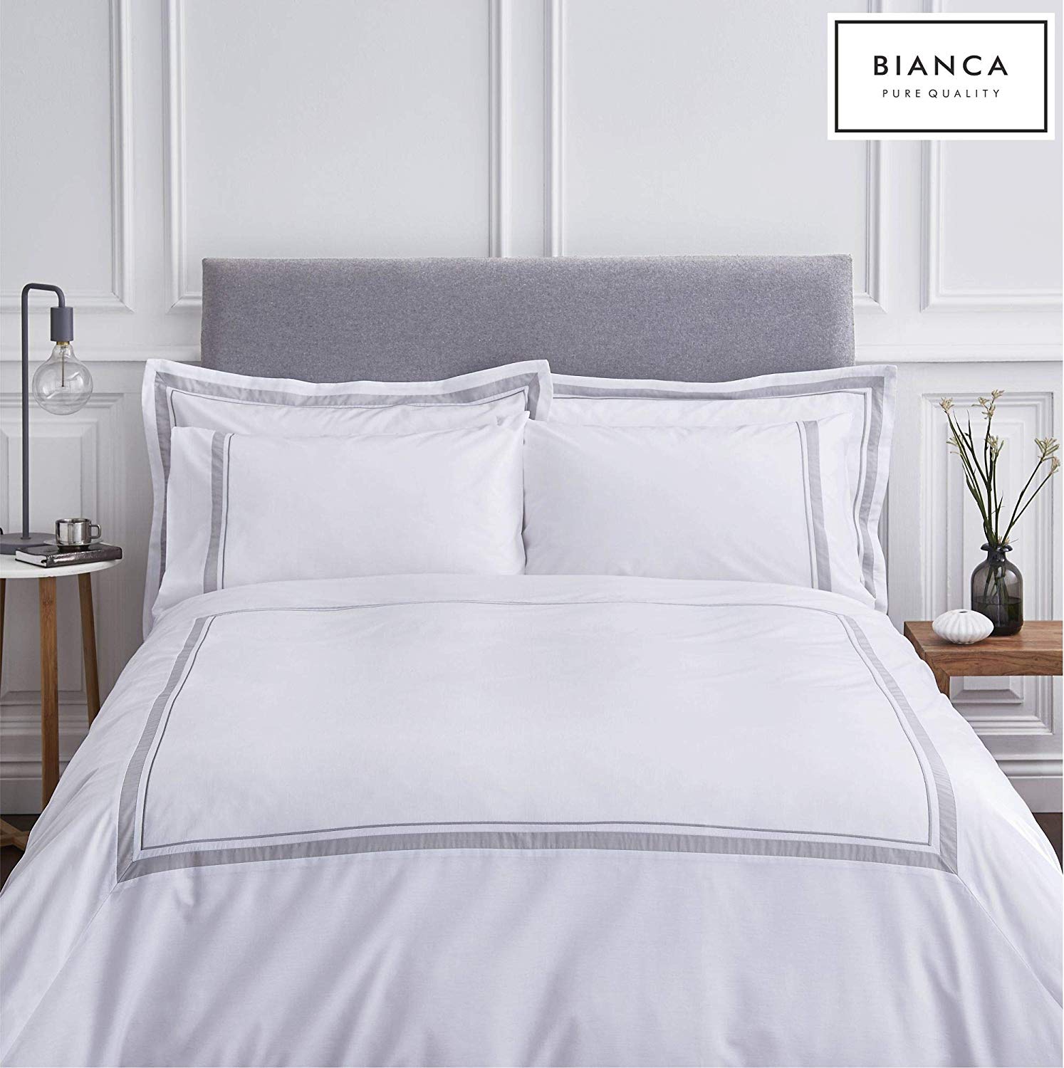 Bianca Hepburn Duvet Set Cotton Panel White Grey Fab Furnishings