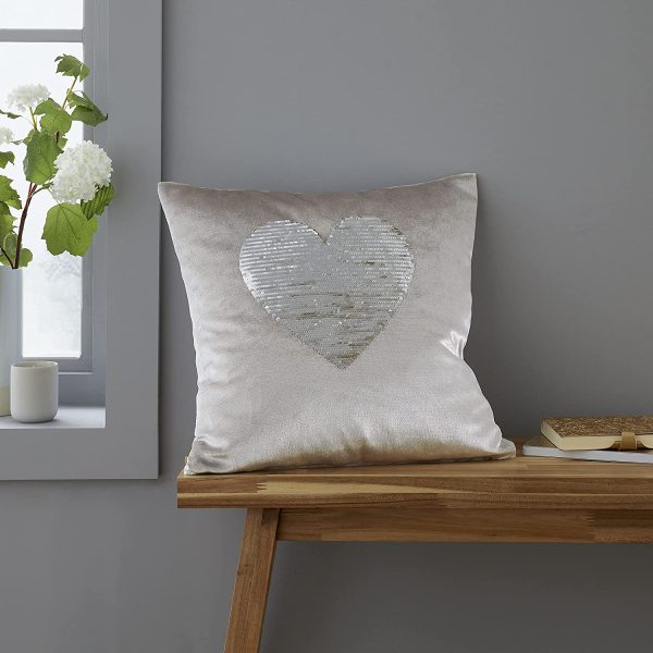 Sequin Heart Filled Cushion in Natural by Catherine Lansfield