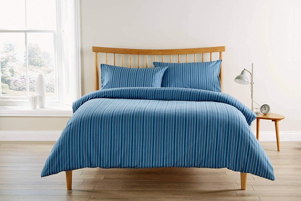 finchley stripe denim blue brushed cotton duvet set