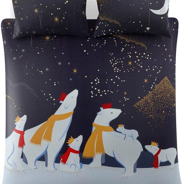 Polar Bears Christmas Duvet Cover Set in Arctic Blue 100% Cotton by Sara Miller