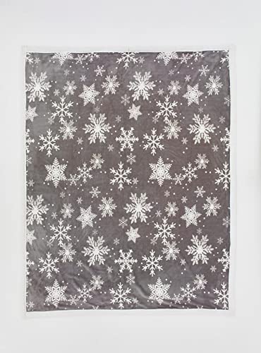 Snowflakes Grey Fleece Throw with Sherpa Reverse by Deyongs
