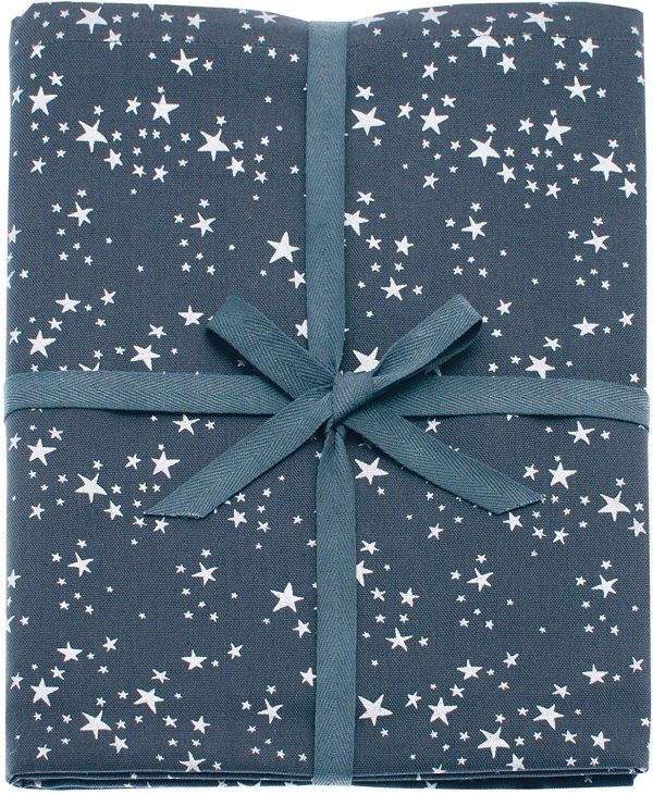 Starry Night Christmas Table Textiles in Silver & Slate Blue 100% Cotton - Image 7