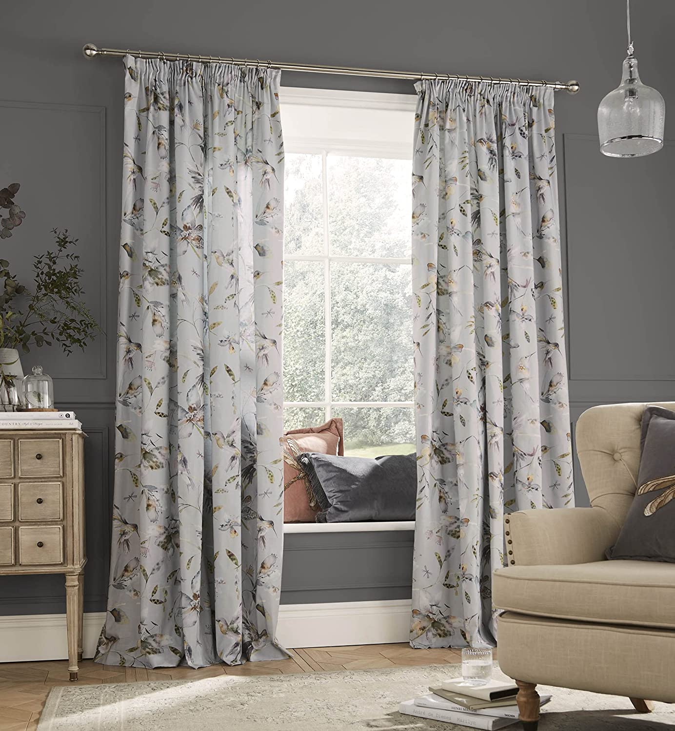 Voyage Maison Curtains Floral Ready Made Curtains Pencil Pleat Lined Curtains 