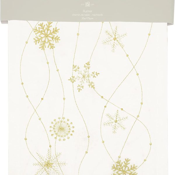 Embroidered Snowflake Table Runner in Gold by Walton & Co